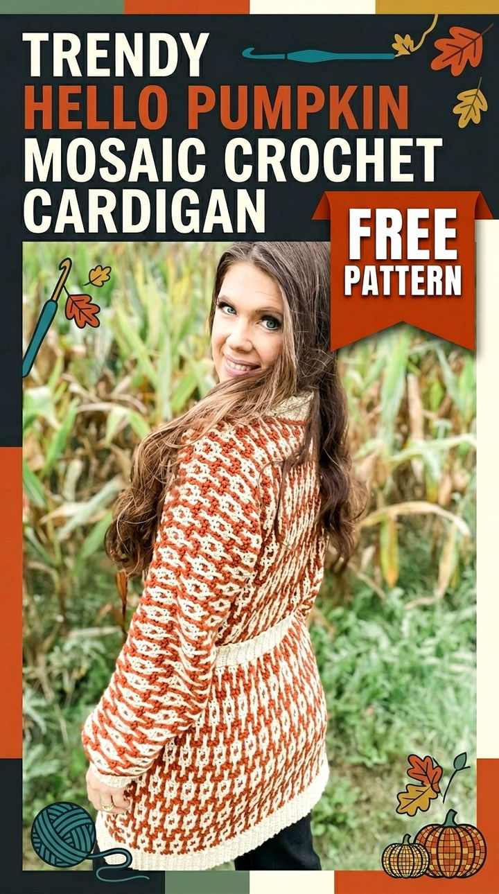 Trendy Hello Pumpkin Mosaic Crochet Cardigan Free Pattern