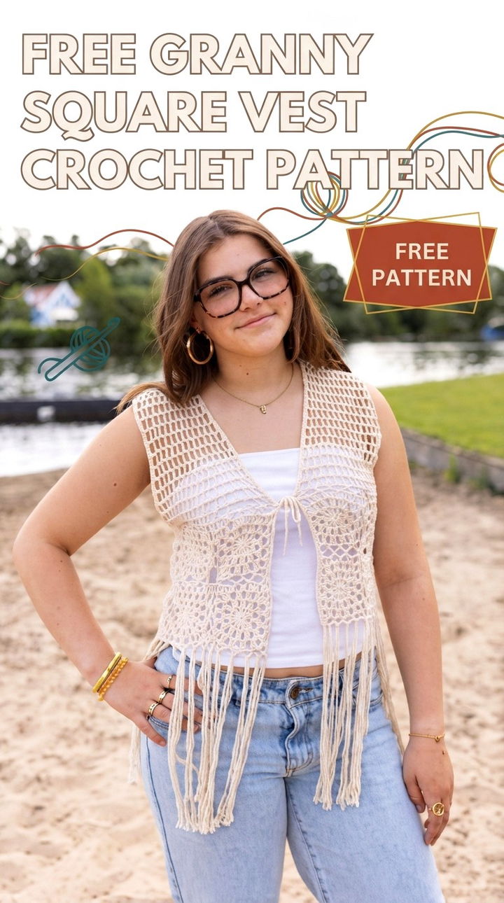 Effortless Retro Style Free Granny Square Crochet Vest Pattern