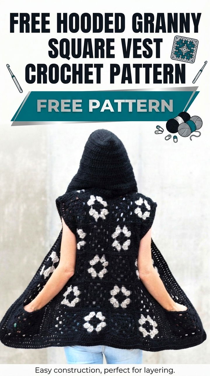 Rock the Retro Vibe with This Free Hooded Granny Square Vest Pattern