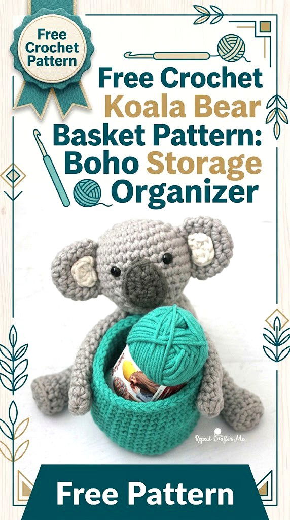 Free Crochet Koala Bear Basket Pattern Boho Storage Organizer