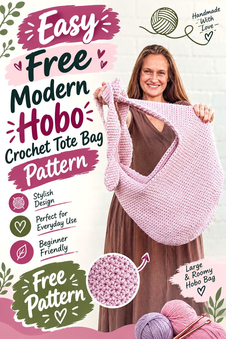 Easy Free Modern Hobo Crochet Tote Bag Pattern