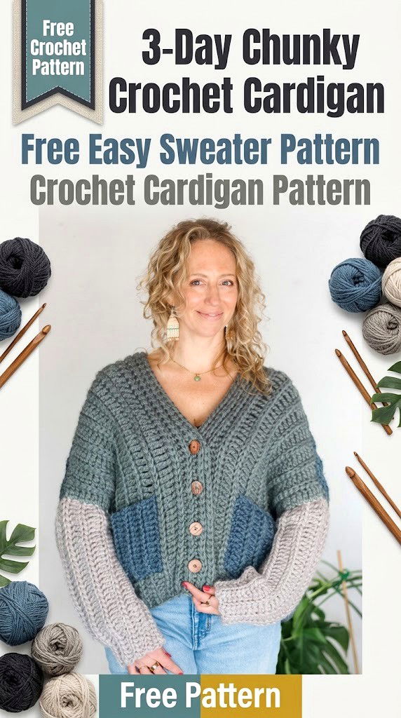 3 Day Chunky Crochet Cardigan Free Easy Sweater Pattern