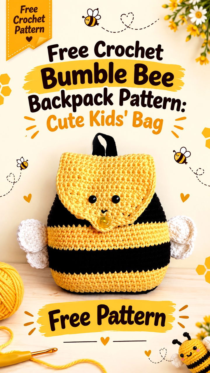Free Crochet Bumble Bee Backpack Pattern Cute Kids' Bag