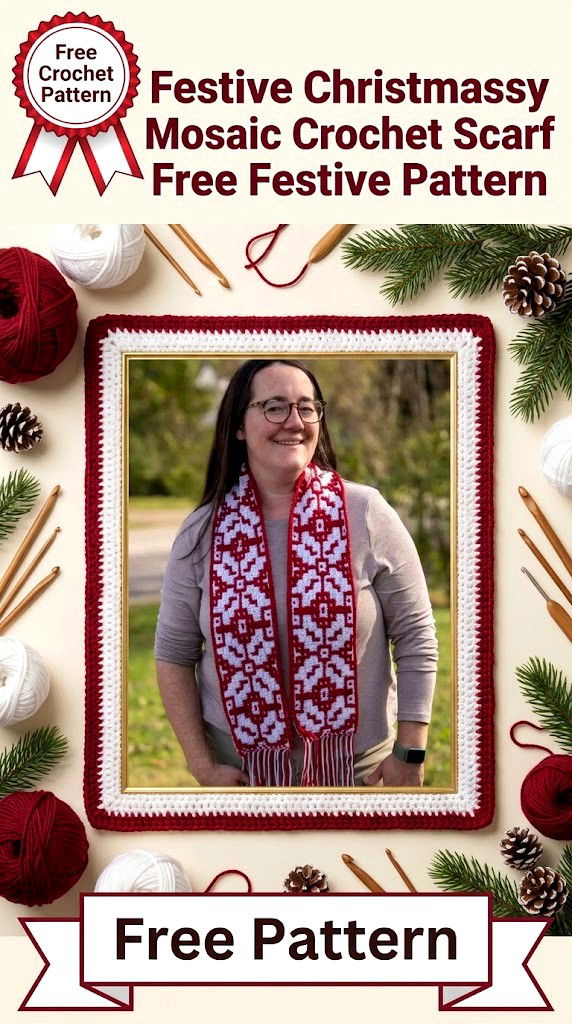 Festive Christmassy Mosaic Crochet Scarf Free Festive Pattern