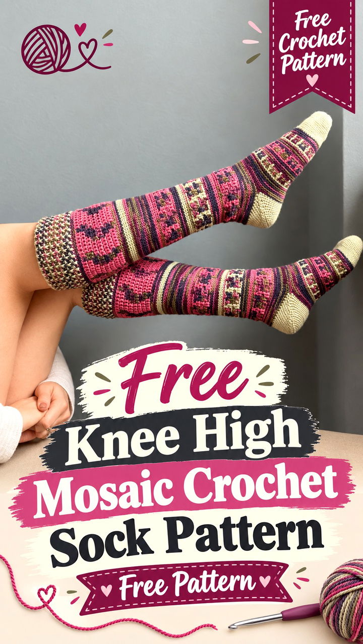 Free Knee High Mosaic Crochet Sock Pattern