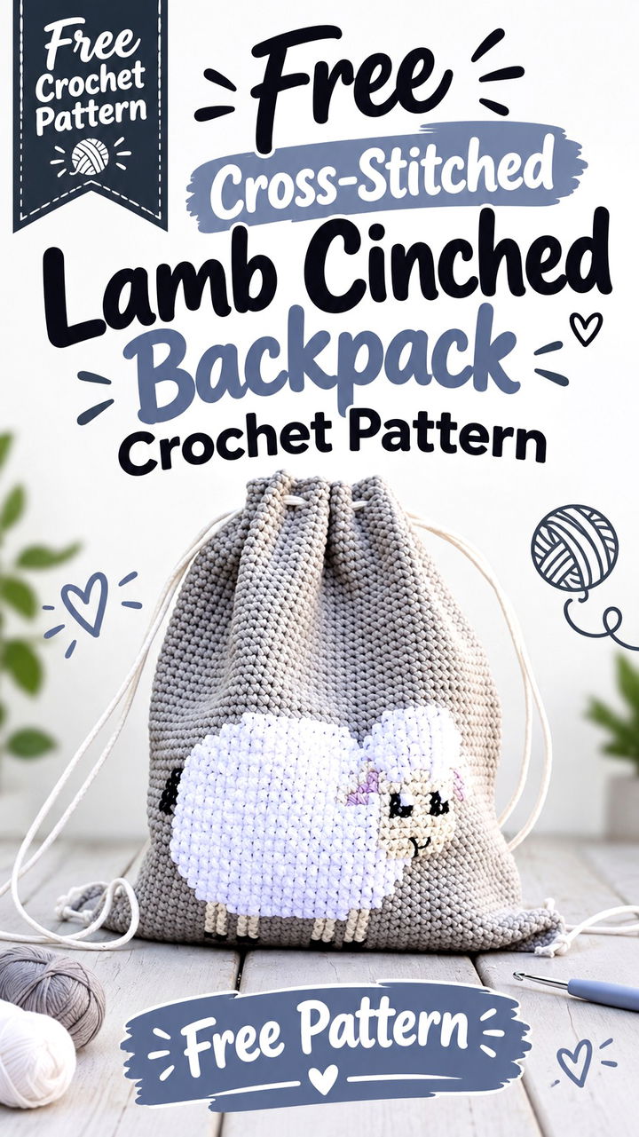 Free Cross Stitched Lamb Cinched Backpack Crochet Pattern