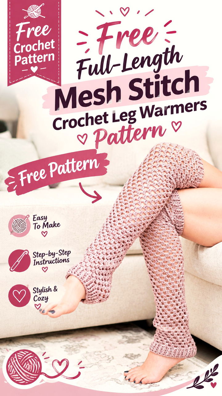 Free Full Length Mesh Stitch Crochet Leg Warmers Pattern