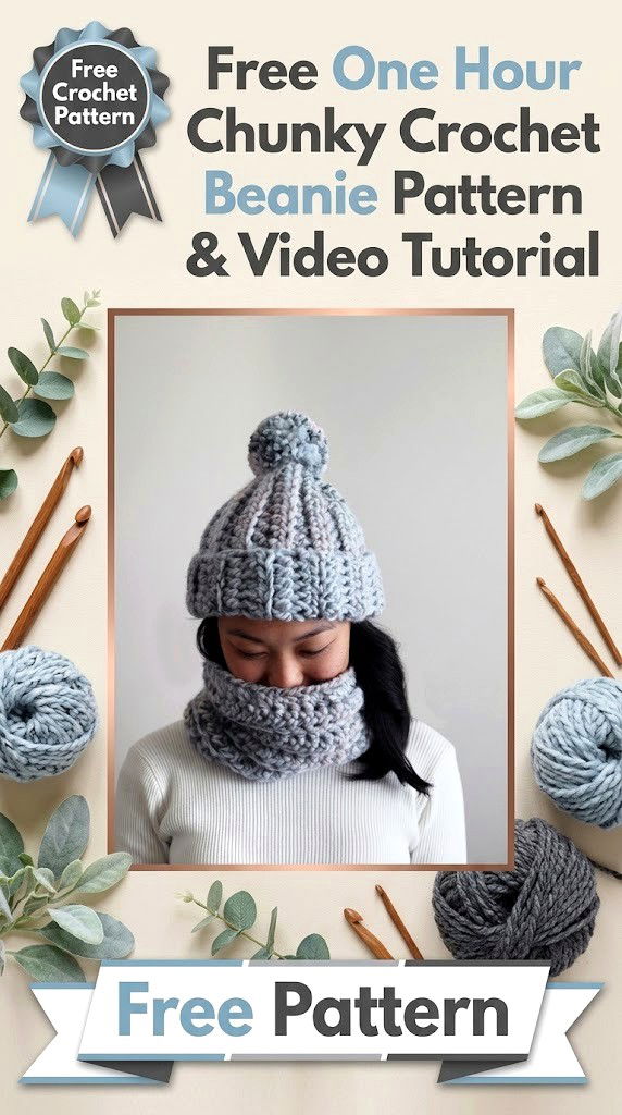 Free One Hour Chunky Crochet Beanie Pattern & Tutorial