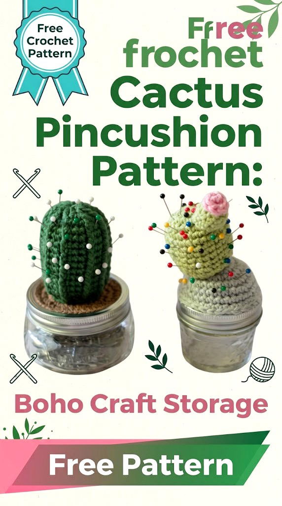 Free Crochet Cactus Pincushion Pattern Boho Craft Storage