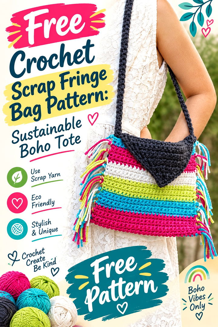 Free Crochet Scrap Fringe Bag Pattern Sustainable Boho Tote