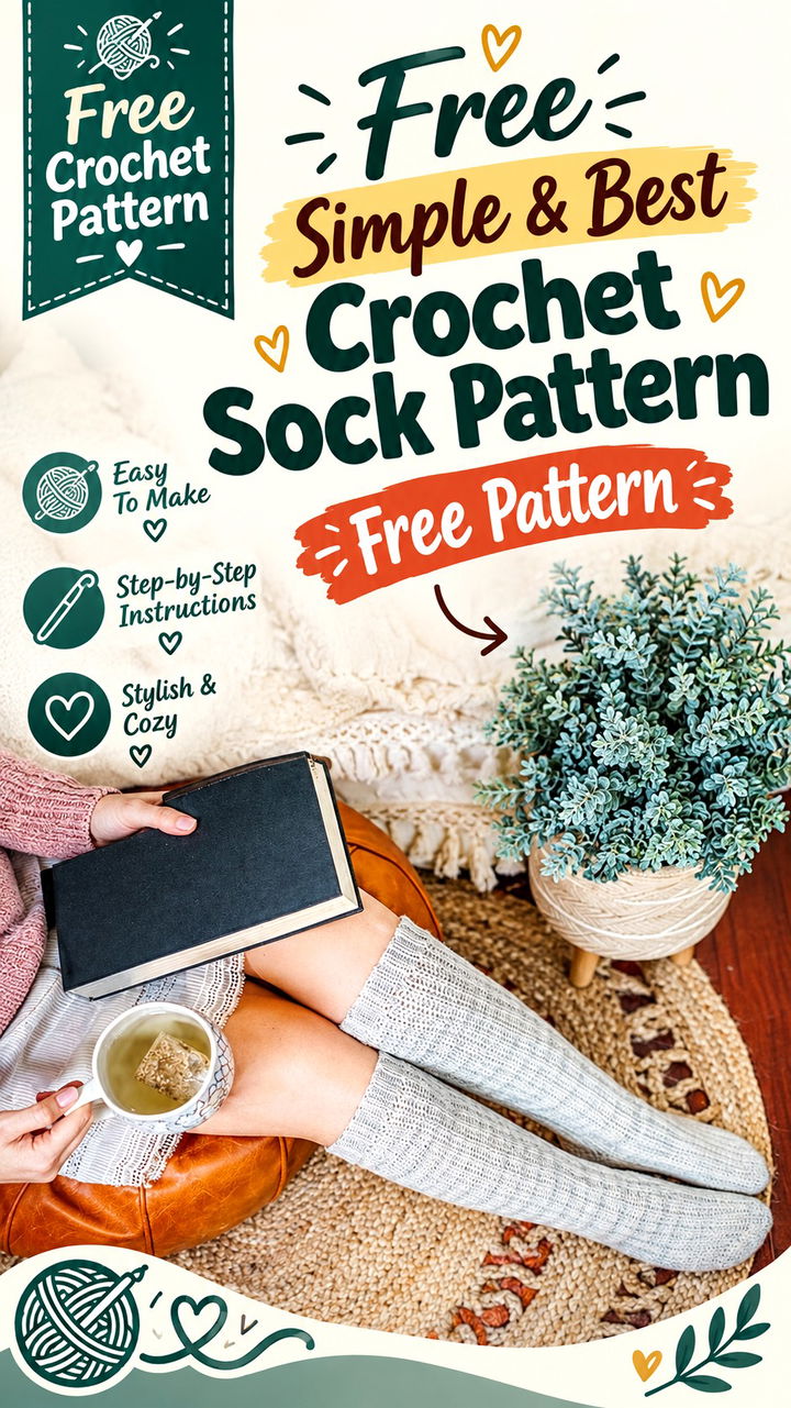 Free Simple & Best Crochet Sock Pattern Everyday Cozy Footwear
