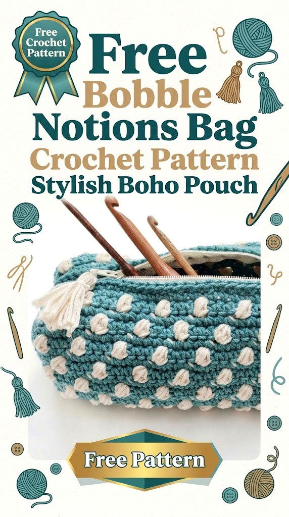 Free Bobble Notions Bag Crochet Pattern Stylish Boho Pouch