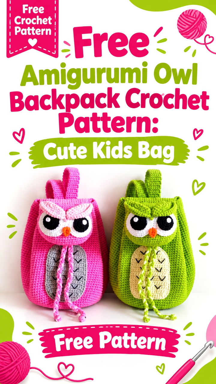 Free Amigurumi Owl Backpack Crochet Pattern Cute Kids Bag