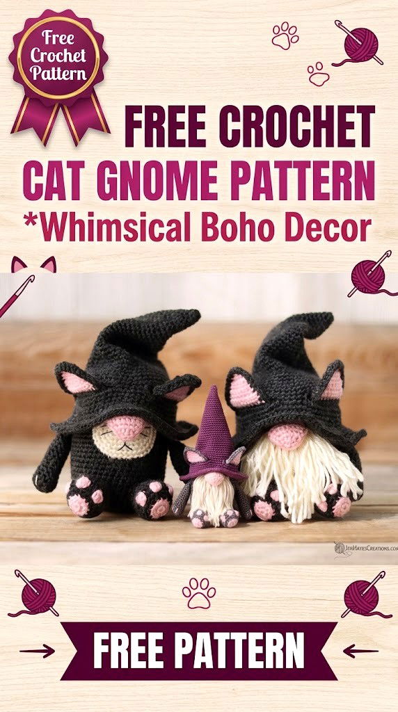 Free Crochet Cat Gnome Pattern Whimsical Boho Decor