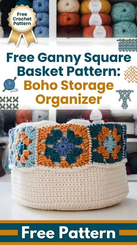 Free Granny Square Basket Pattern Boho Storage Organizer