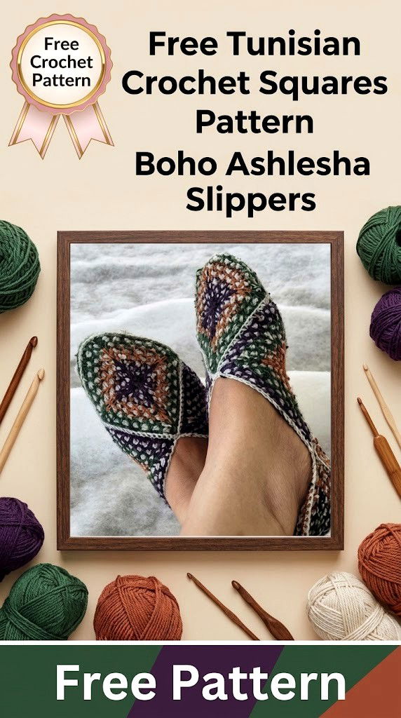 Free Tunisian Crochet Squares Pattern Boho Ashlesha Slippers